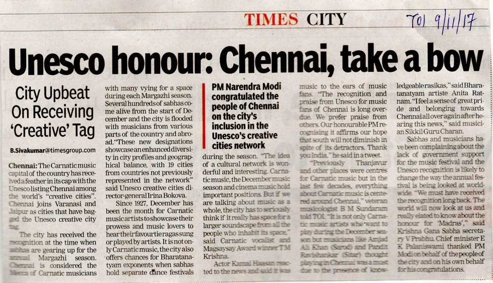 Unesco honour Chennai