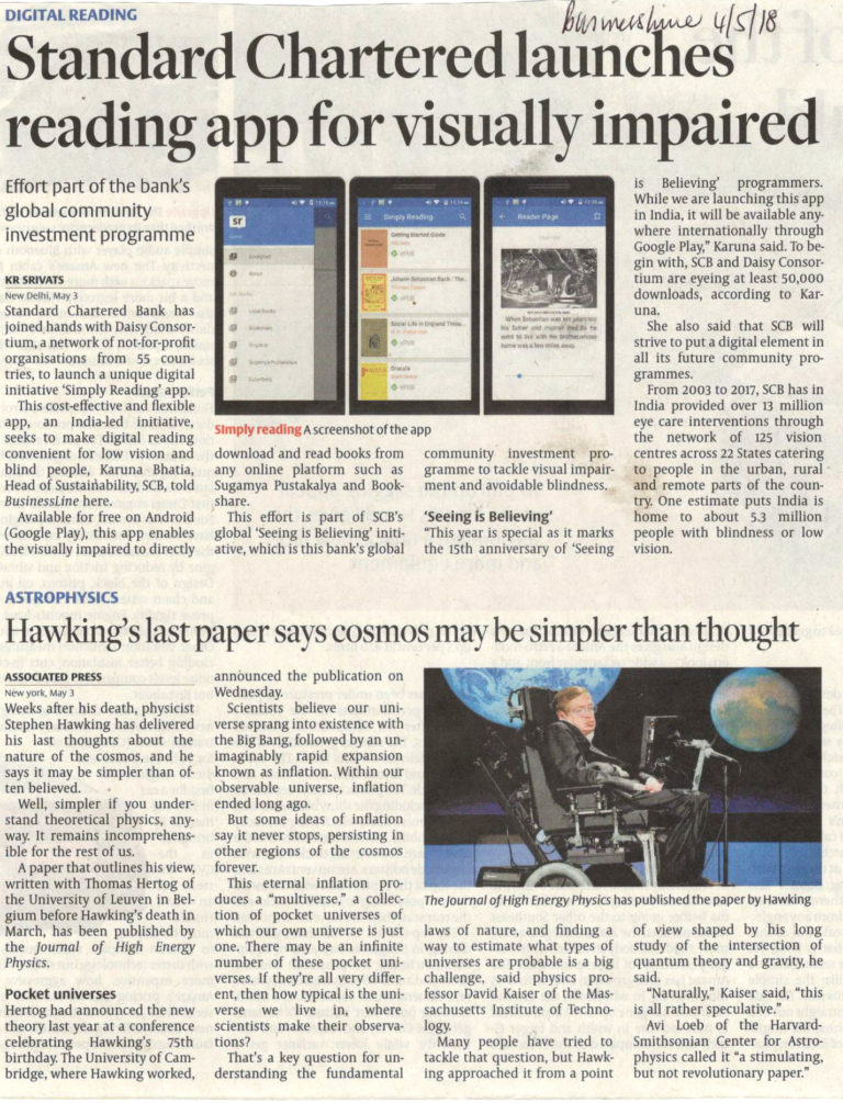 Standard Chartered launches reading app for visually impaired » BBG South